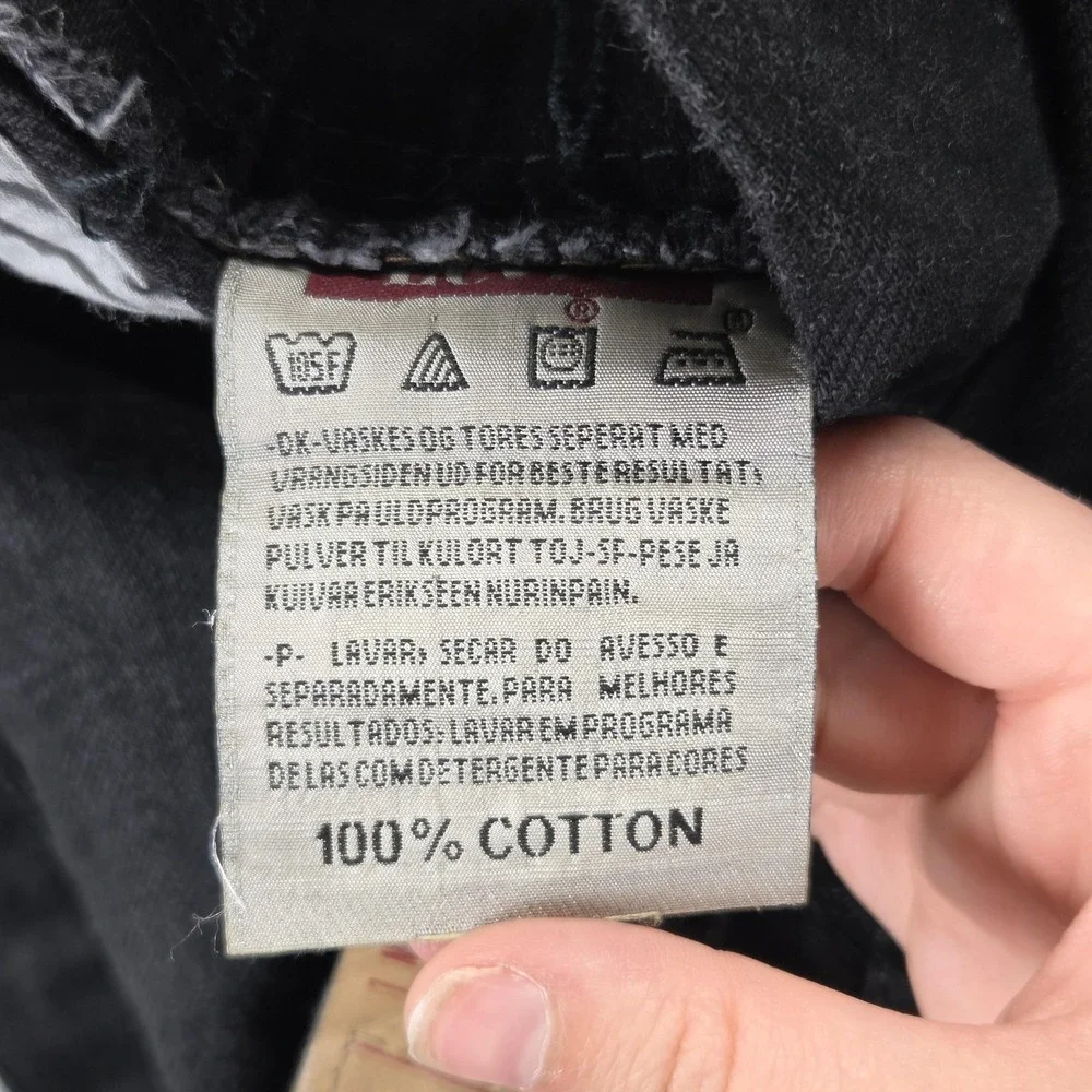 VTG‎ Levis 501 Jeans Mens Black Straight USA Red Trim 90s Modified Fits 28x29